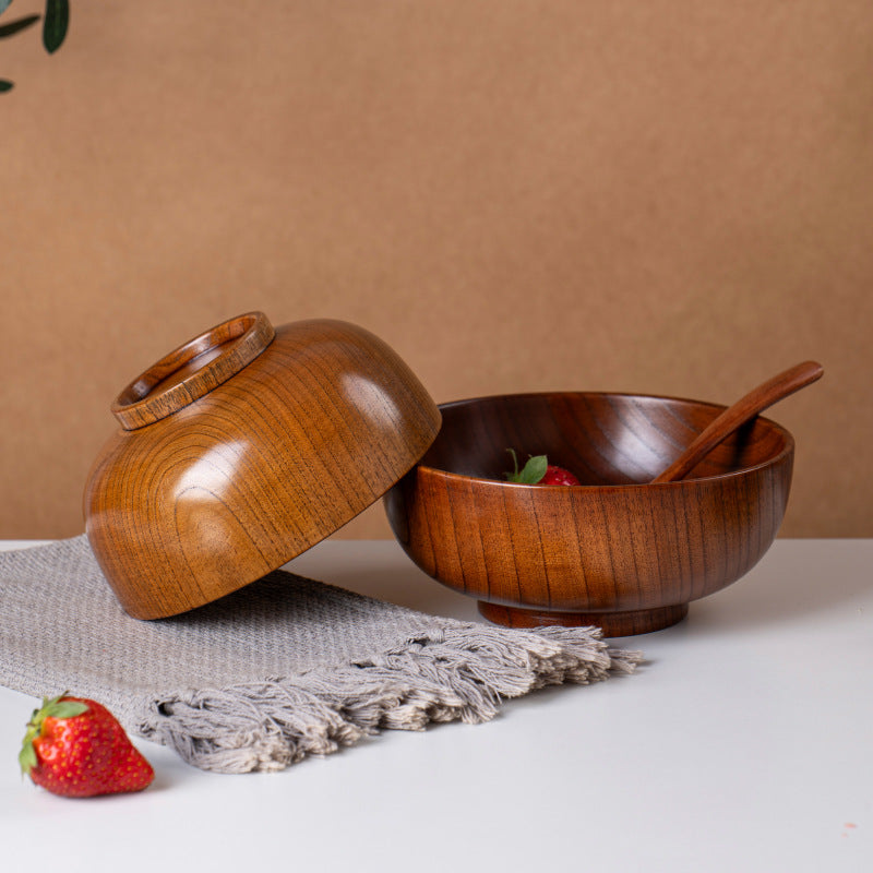 Premium Jujube Wood Bowl Large Size Natural Solid Wood Soup & Ramen Bowl – Heat Resistant Handmade Wooden Rice Bowl for Home Use, Chinese Style Tableware